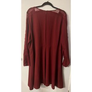 Lane Bryant Plus Size 22/24 Burgundy Swing Dress Knee Length‎ Eyelash Lace Women
